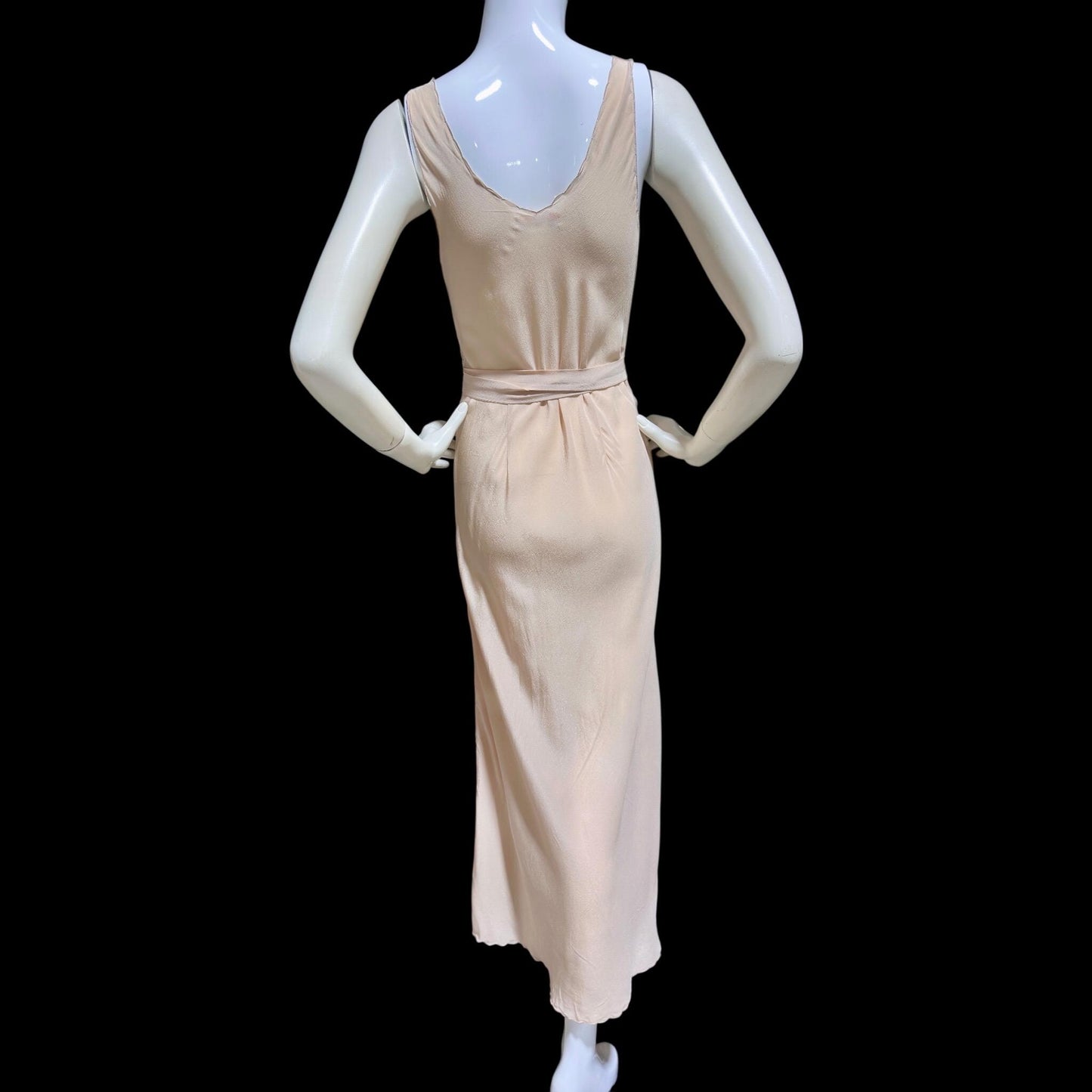 PEONY vintage 1950s Silk Nightgown slip dress, Dusty Pink bias cut hand embroidered gown