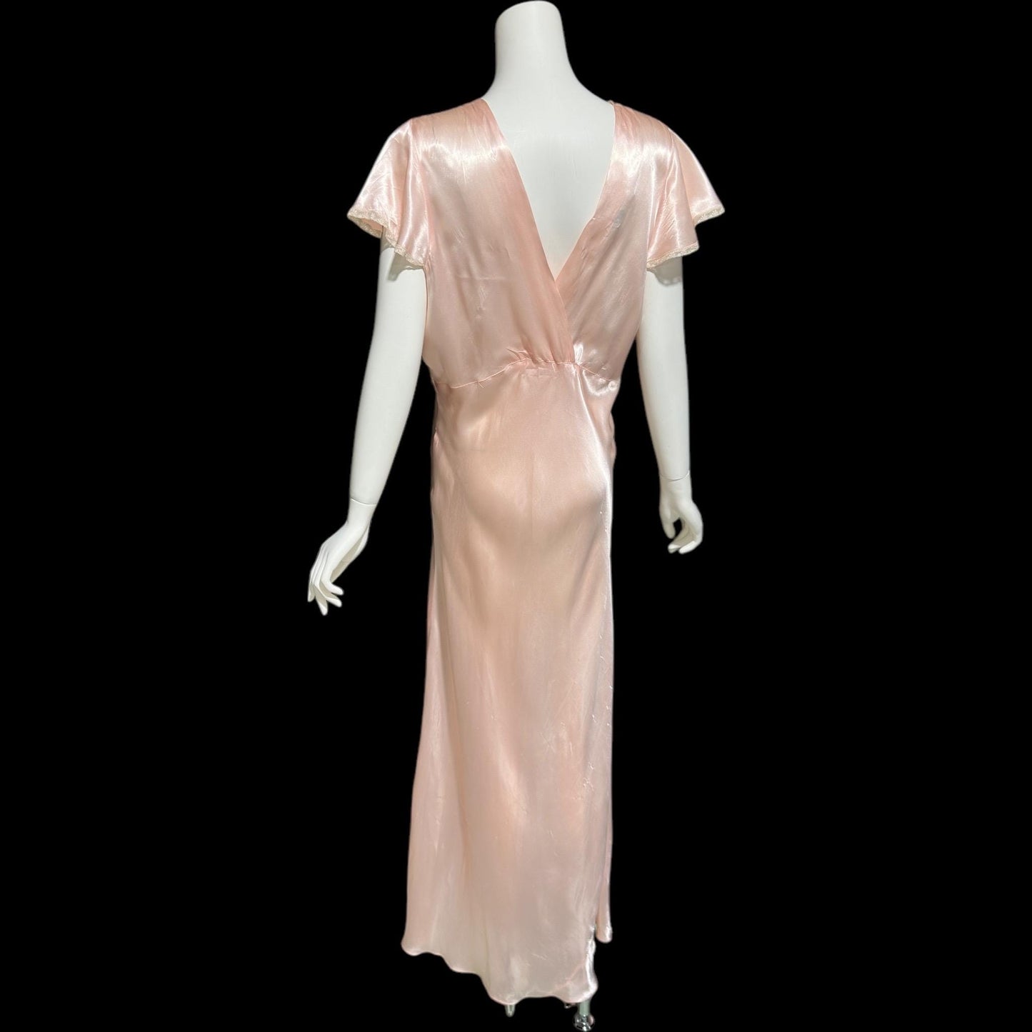 SHIRLEY RAY, vintage 1940s nightgown, Shiny baby pink bias cut rayon slip dress, full length
