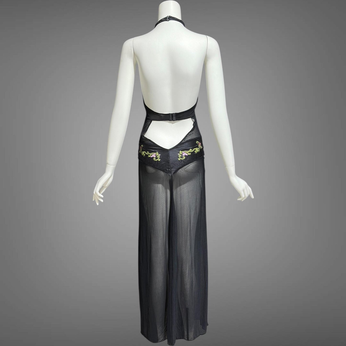 JACALYN BENNETT for FREDERICK'S of Hollywood, vintage Y2K nightgown slip dress, black silk and mesh