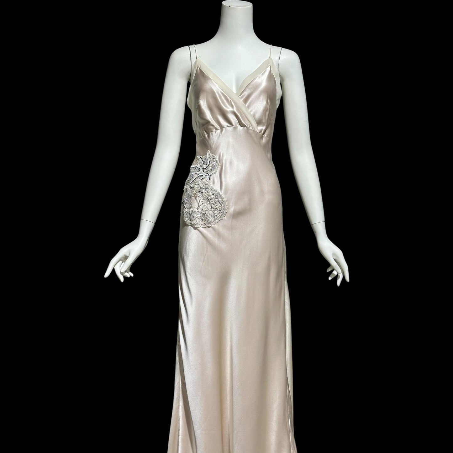 Y2K vintage bias cut evening dress, Silk 1940 style gown, Amazing blush silk sheath slip dress
