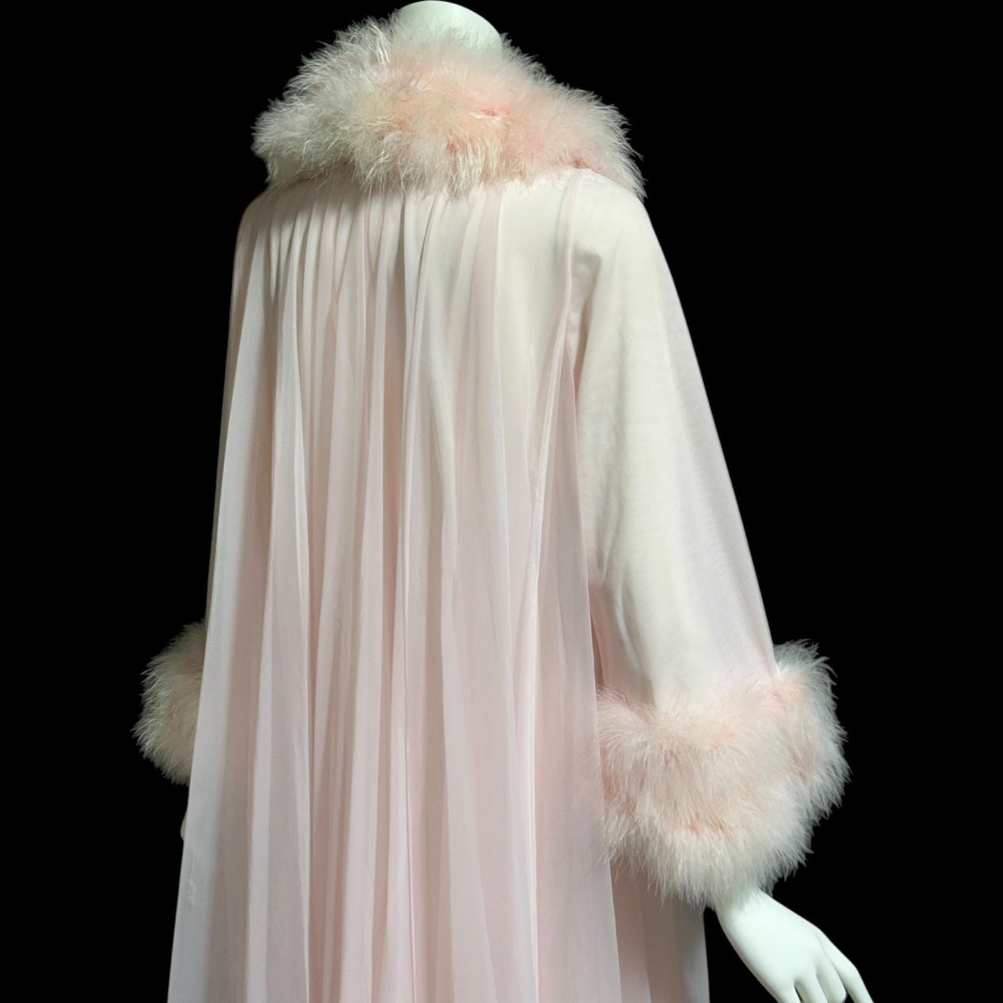LUCIE ANN Claire Sandra dressing gown robe, vintage 1960s frothy pink full sweep marabou gown