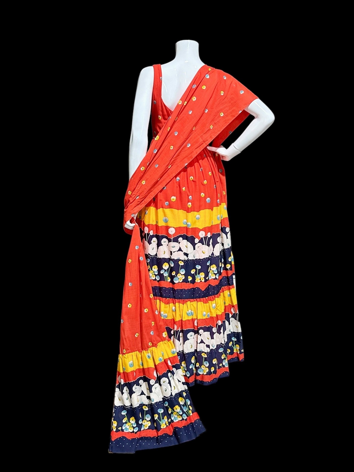 SHANNON ROGERS Jerry Silverman, vintage 1960s floral evening sundress, Border print w/ matching shawl