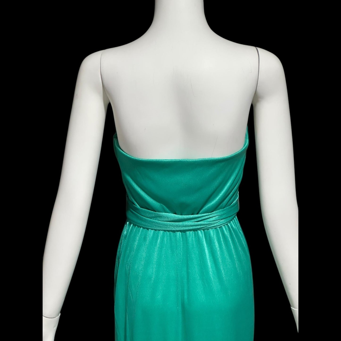 ESTEVEZ evening dress, vintage 1970s teal green jersey knit gown, Studio 54 cocktail disco party dress