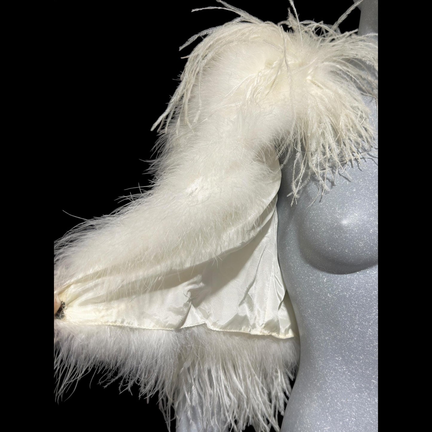 1980s Vintage marabou feather jacket, Snowy white marabou with ostrich feathers cropped wedding evening jacket