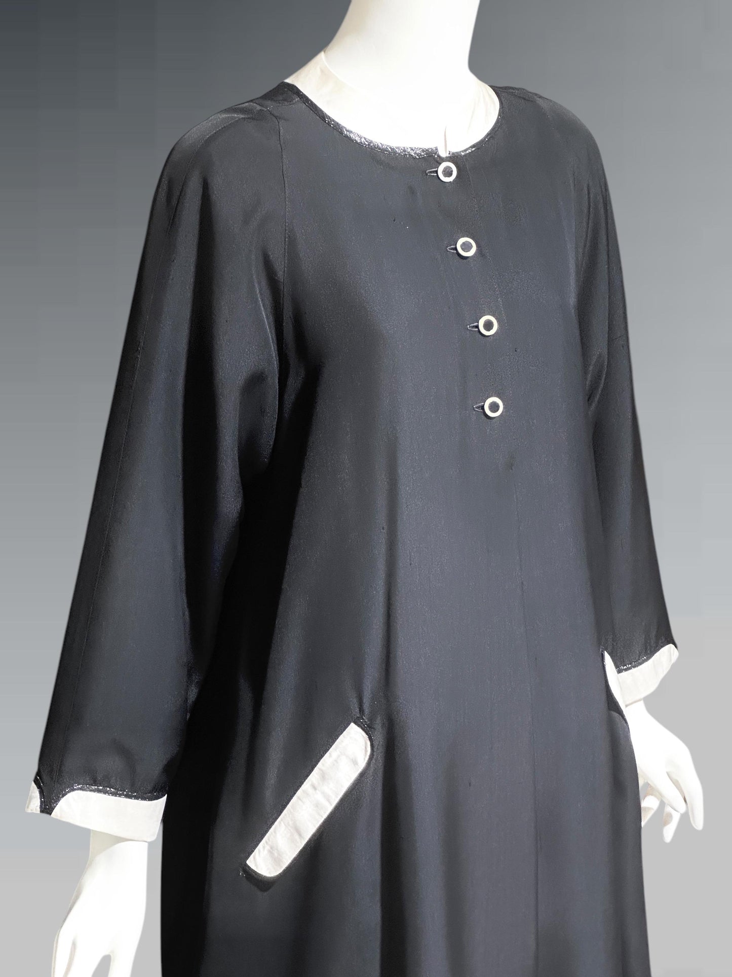 GEOFFREY BEENE, vintage 1980s cocktail party dress, Mod tent dress, black and white day dress