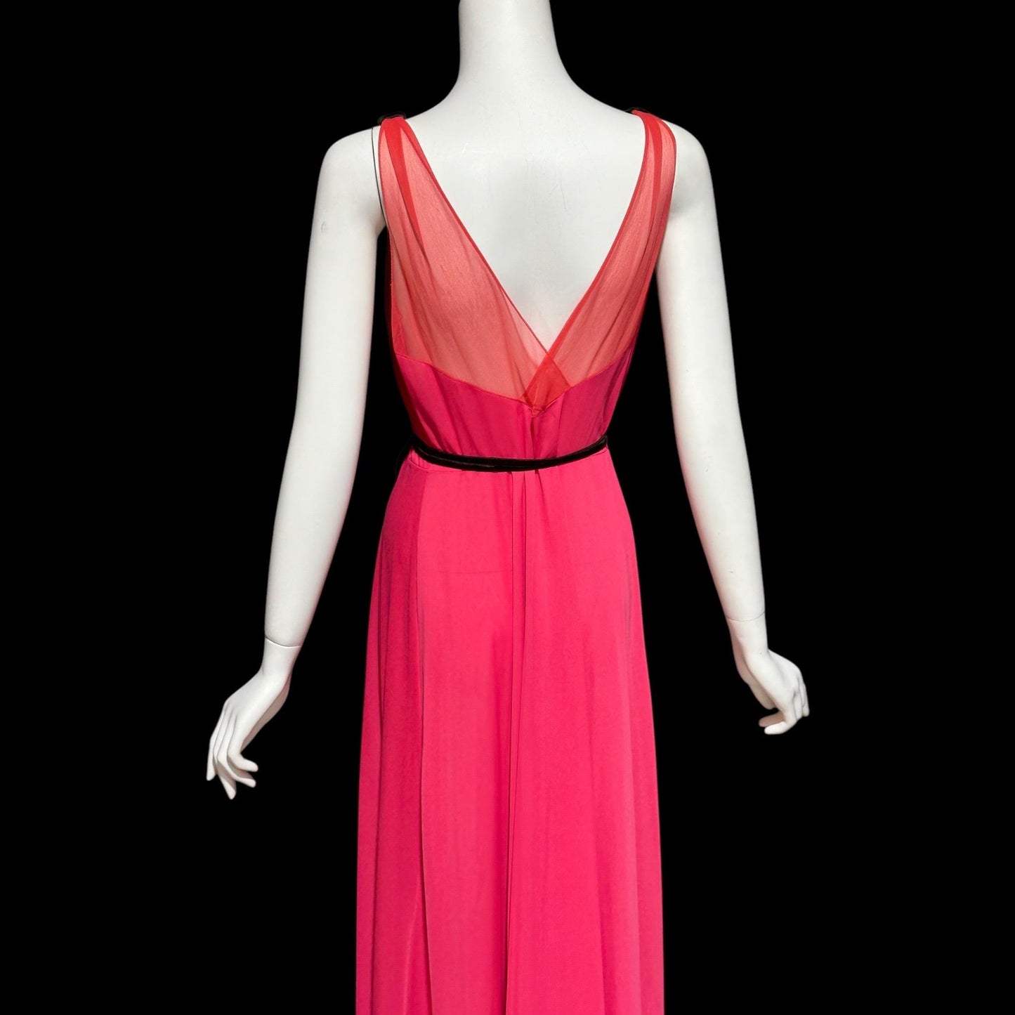 SCHIAPARELLI, vintage 1950s nightgown slip dress, shocking pink and lipstick red full length slip dress, Grecian Goddess gown