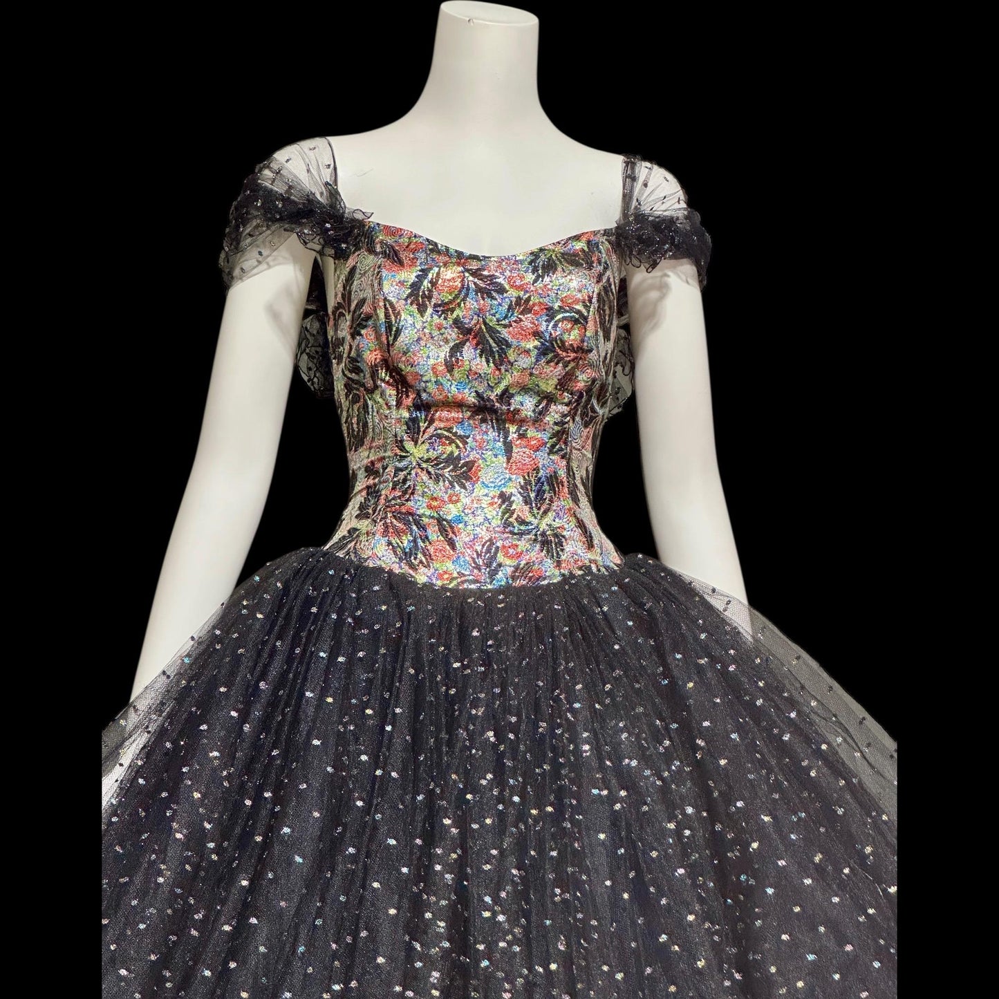 DAVID FIELDEN London, SAKS 1980s Party Dress, Silk Insane Tutu tulle lame party dress