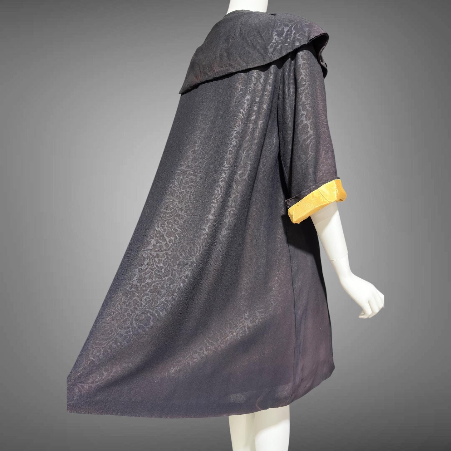 1930s vintage evening swing coat, black swing opera coat duster with satin lining