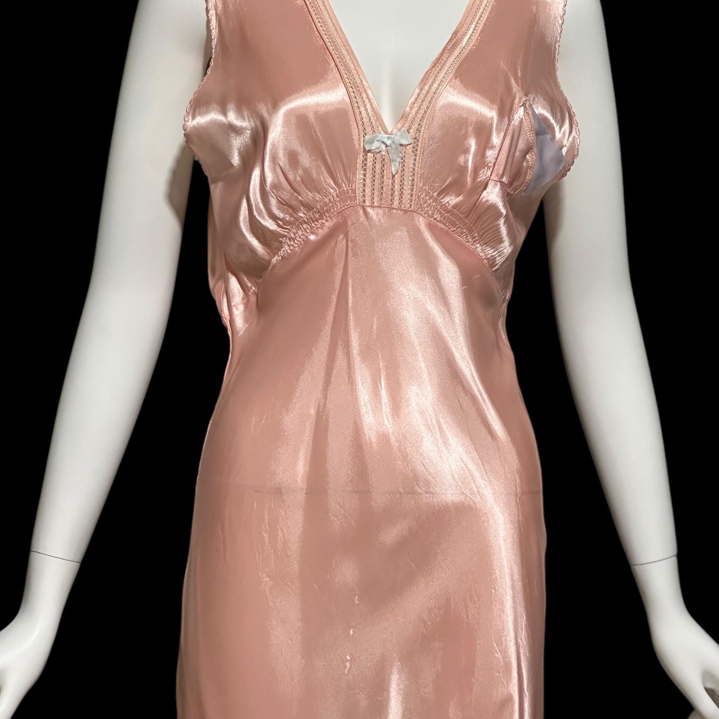 1940s vintage nightgown slip dress, Shiny dusty rose peachy pink bias cut slip dress, full length