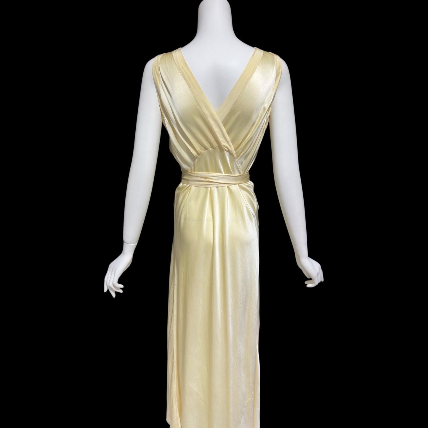 1940s vintage Silk Nightgown slip dress, Butter yellow bias cut embroidered lace slip dress