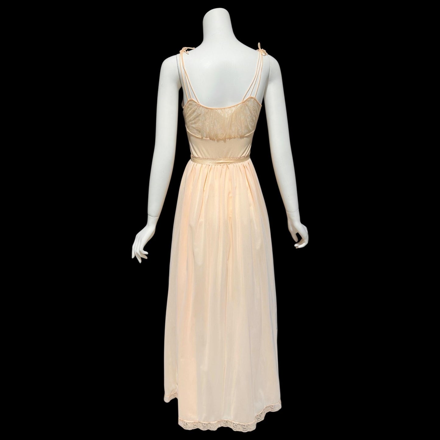 LUXITE KAYSER, vintage 1940s nightgown slip dress, sheer peach nylon full length night dress, small