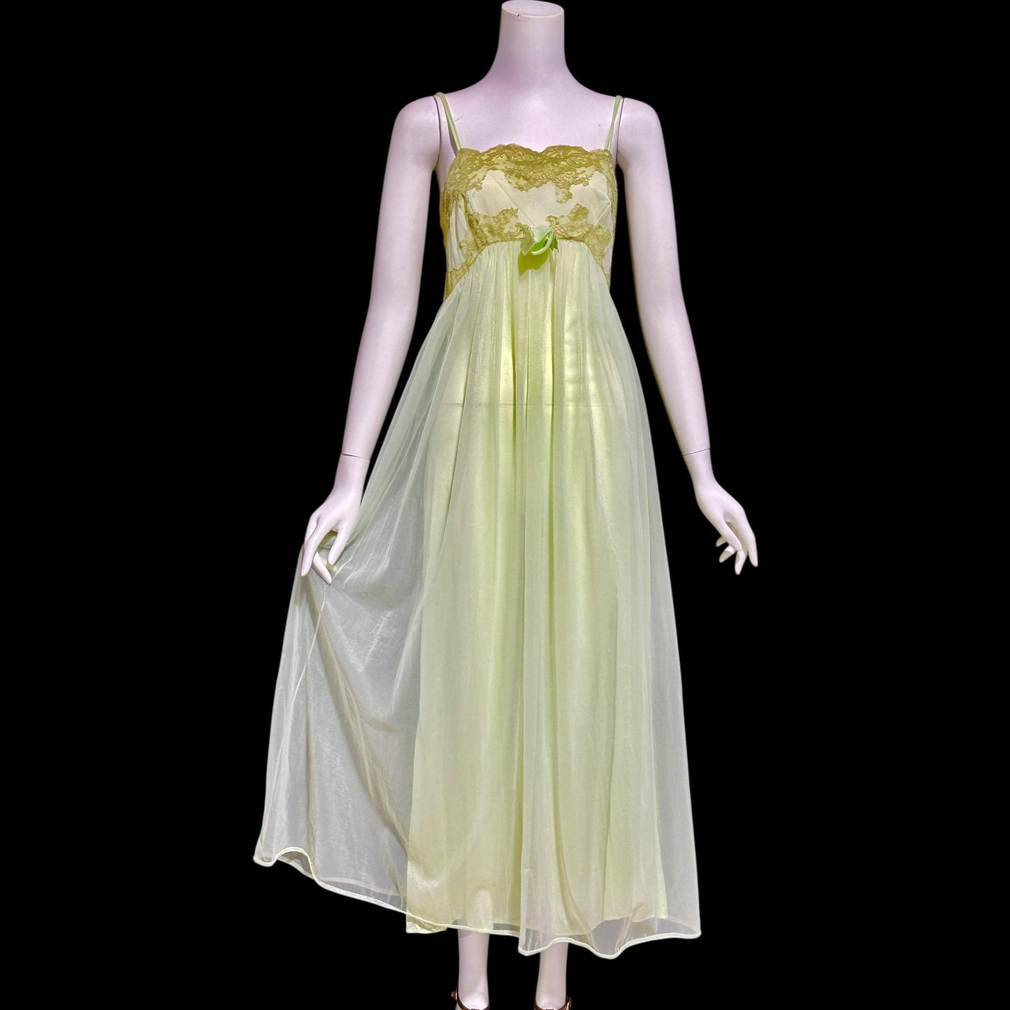 HENSON KICKERNICK vintage 1950s Nightgown Slip Dress: Pale minty apple green Nylon and Lace night Dress