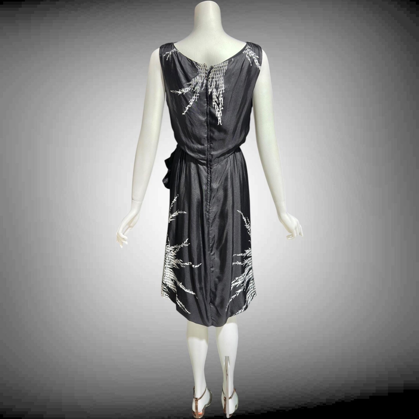 HELENA BARBIERI, vintage 1950s cocktail dress, Black and white silk wiggle dinner dress