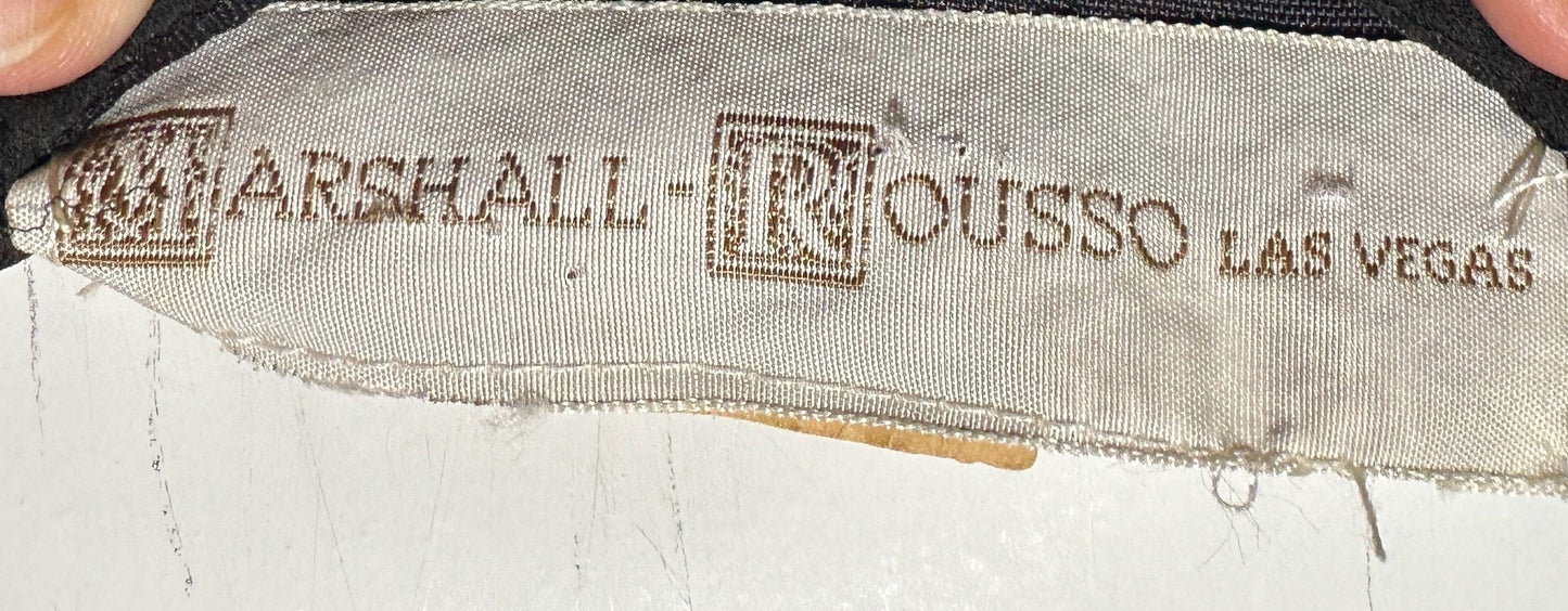 MARSHALL ROUSSO Las Vegas, vintage 1970s evening dress, black pleated plisse wrap front grecian goddess gown