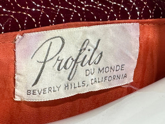 PROFILS du MONDE vintage Embroidered Moroccan kaftan, 1960s evening maxi coat dress, Beverly Hills Ruby Red velvet gold metallic