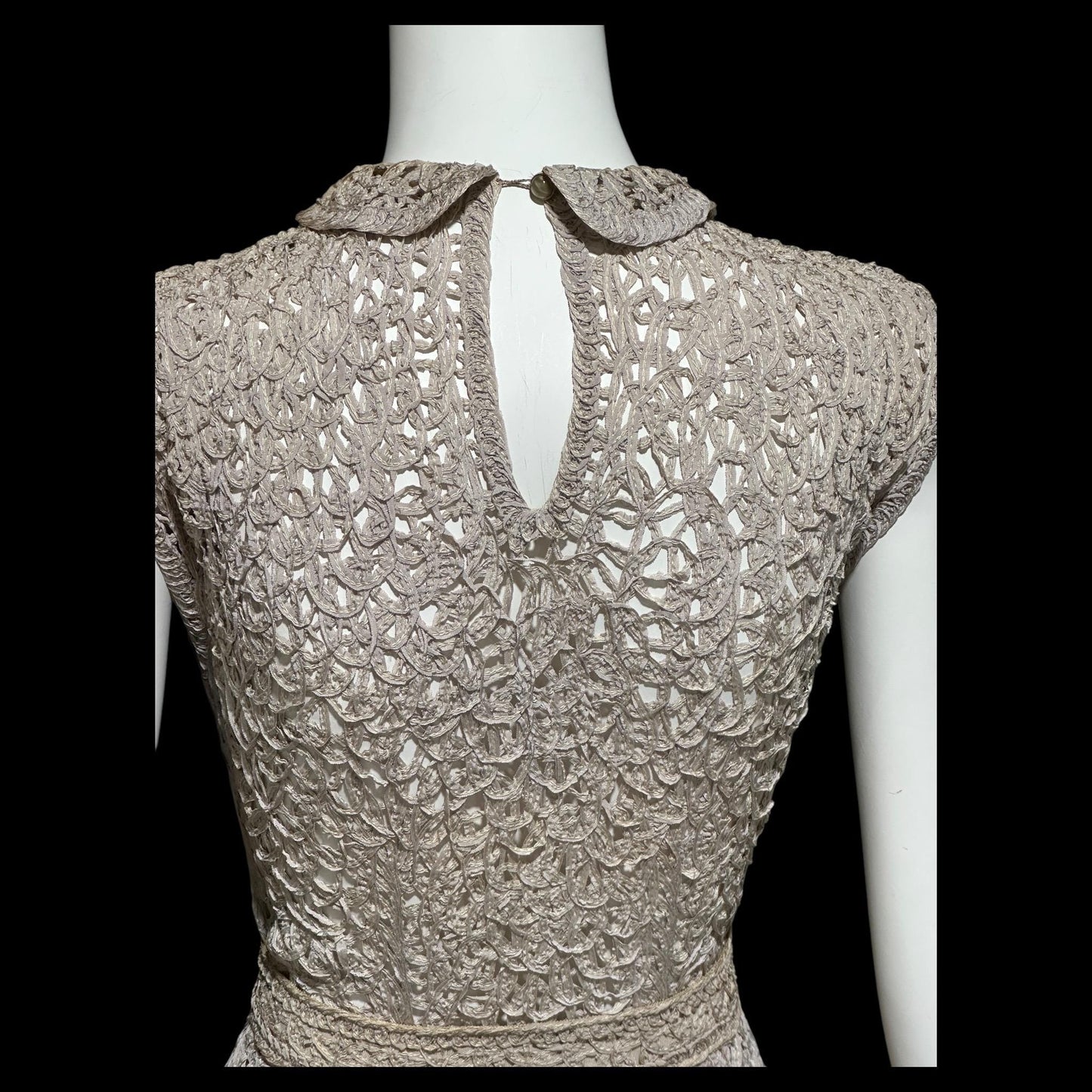 1930s vintage Tape Lace Dress, Dusty Mauve shirt day dress with peter pan collar