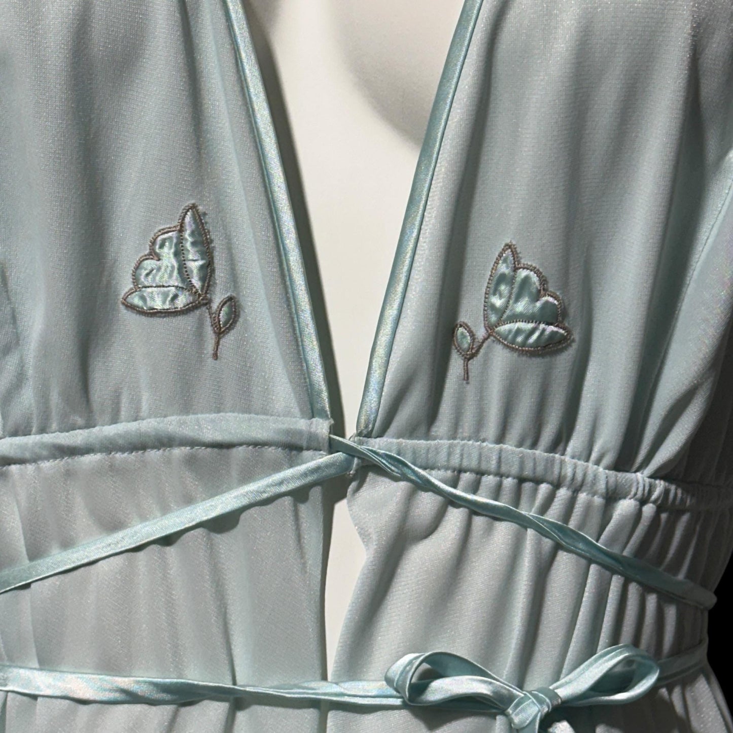 LUCIE ANN BEVERLY Hills, Claire Sandra vintage 1960s nightgown, powder blue jersey knit ruffled hem gown