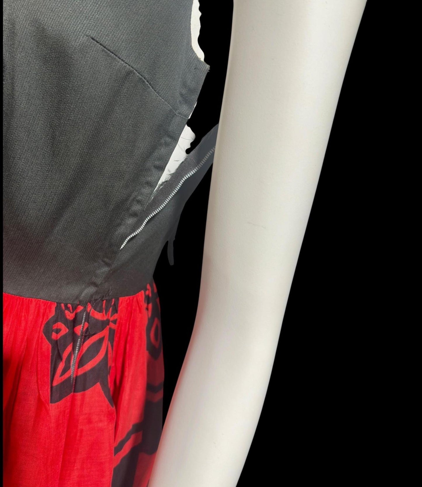JENNY BELL, vintage 1960s dress, East African Swahili cotton red and black ethnic party sundress