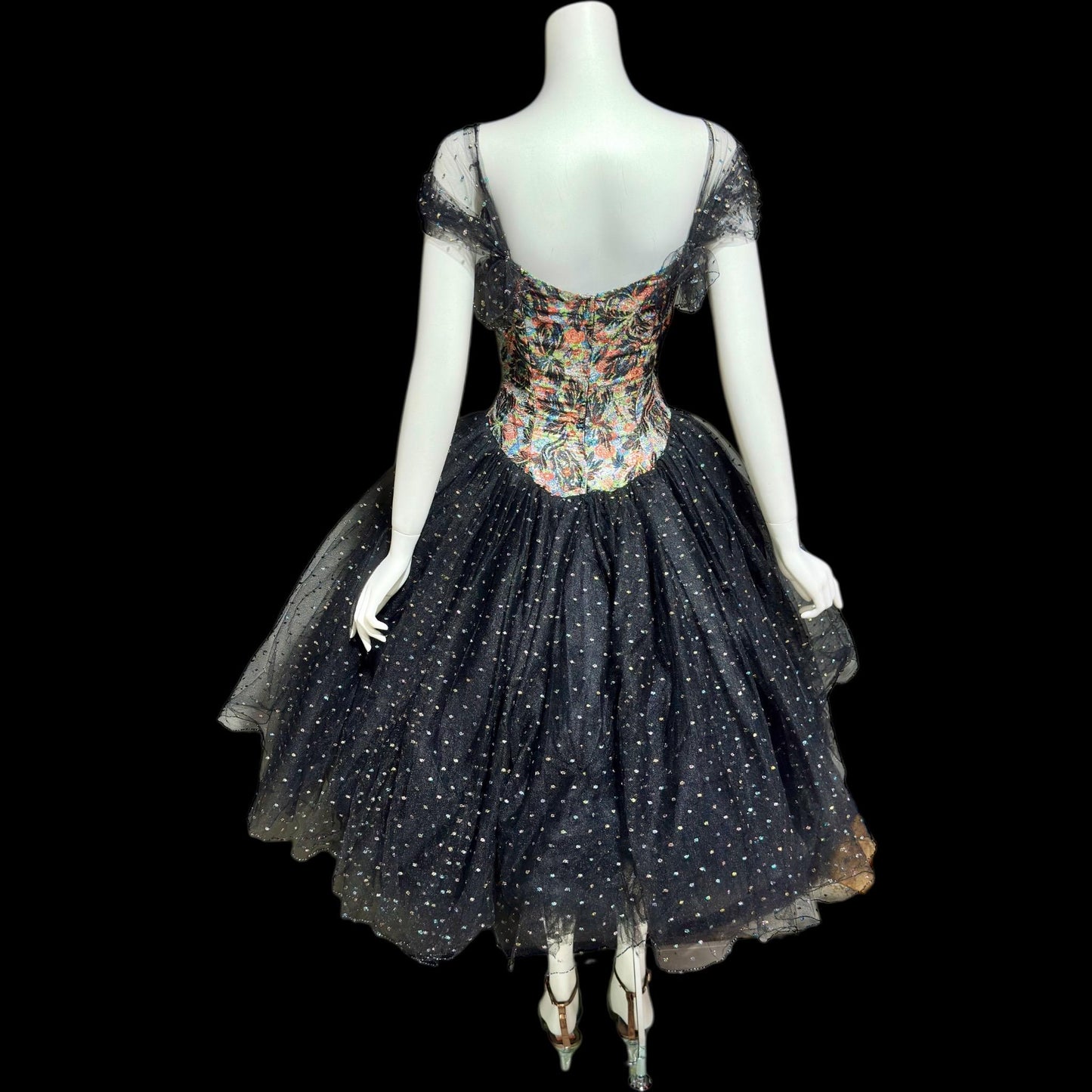 DAVID FIELDEN London, SAKS 1980s Party Dress, Silk Insane Tutu tulle lame party dress