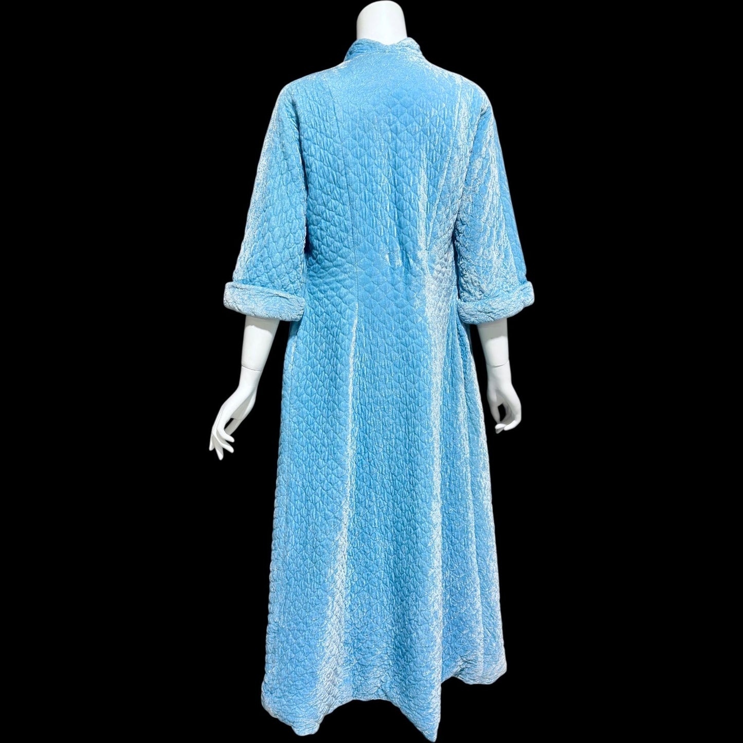 B COHEN ORIGINAL, vintage 1940s dressing gown robe, quilted robin's egg blue double breasted wrap front housecoat