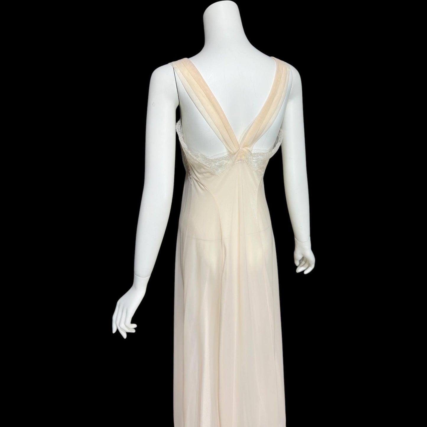 ROGERS vintage 1950s nightgown slip dress, ethereal soft peach chiffon and lace pin tucks, full length