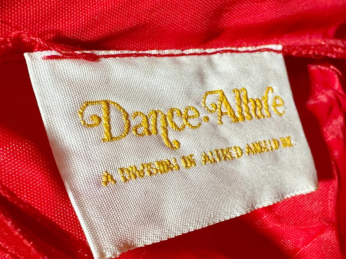 DANCE ALLURE, vintage 1980s evening dress, RED off-the-shoulder prom gown, ruffled tiered skirt