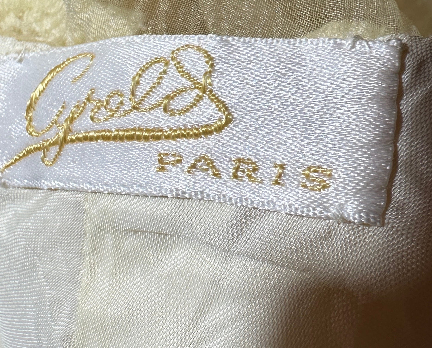CYRELD PARIS, vintage 1970s yellow chiffon evening dress, WERLE Beverly Hills sheer bishop sleeves