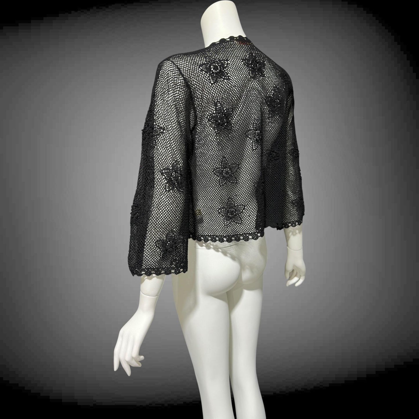 1950s vintage crochet cardigan, black 100% cotton Hand Made Shanghai cropped sweater