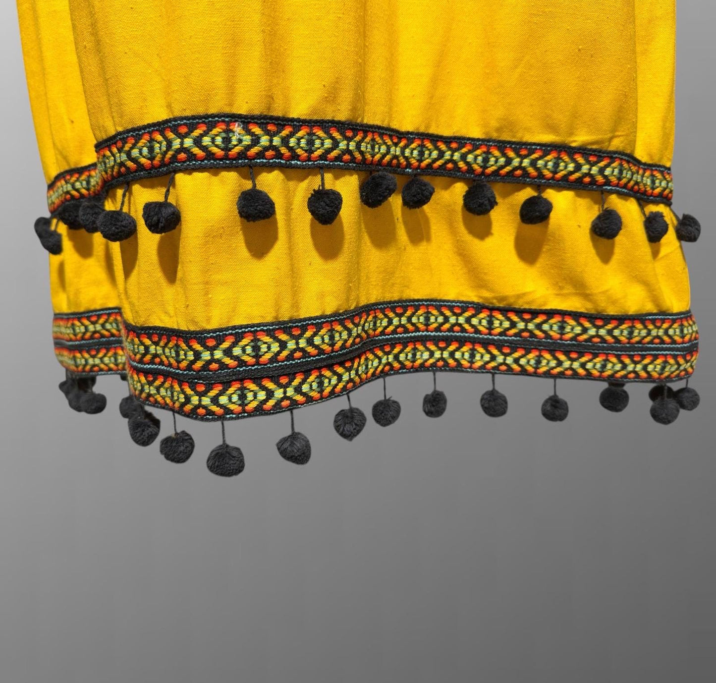 1970s vintage Mango Yellow Cotton Casual Sundress with Pom Poms