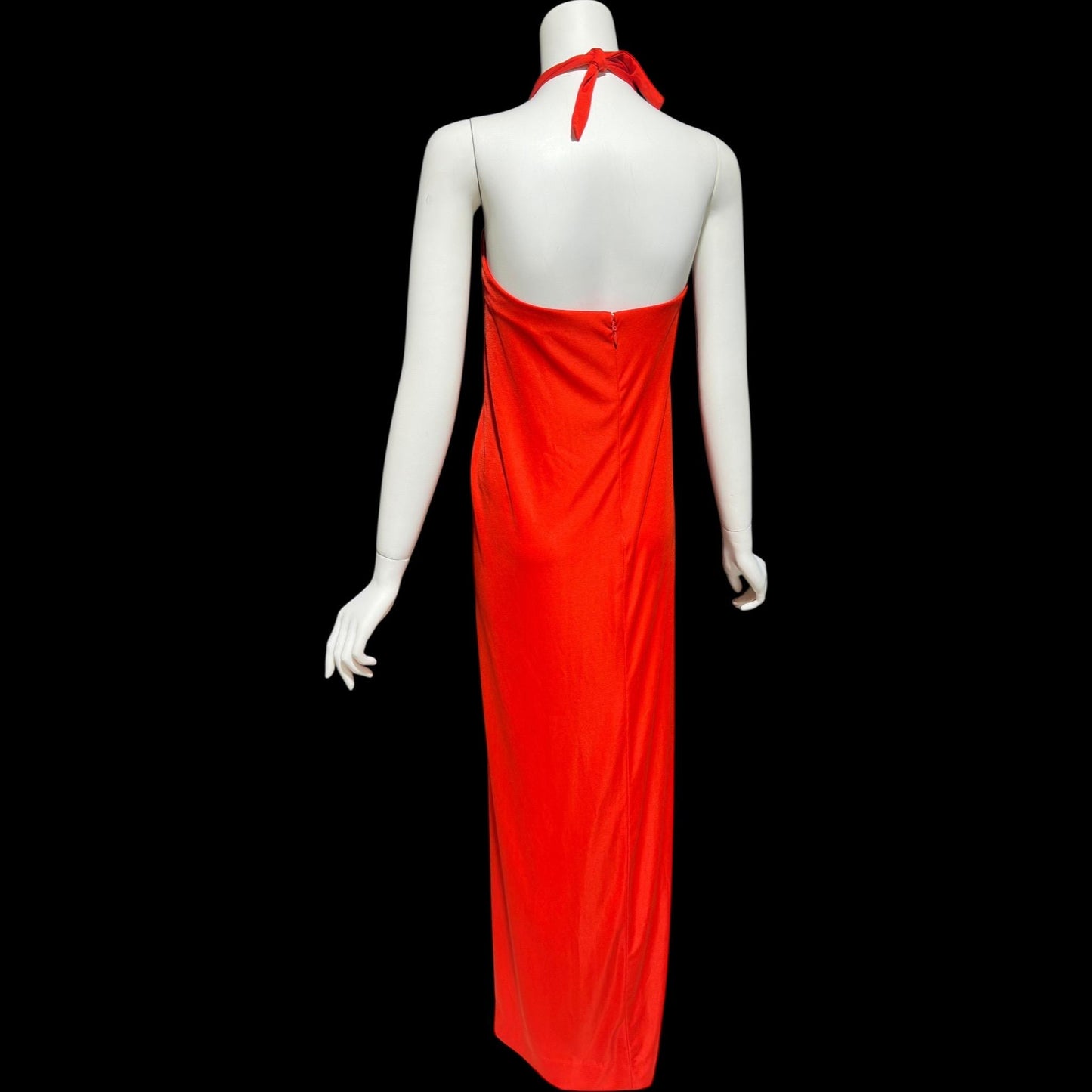VICTOR COSTA vintage 1970s evening dress, vibrant red jersey knit goddess gown