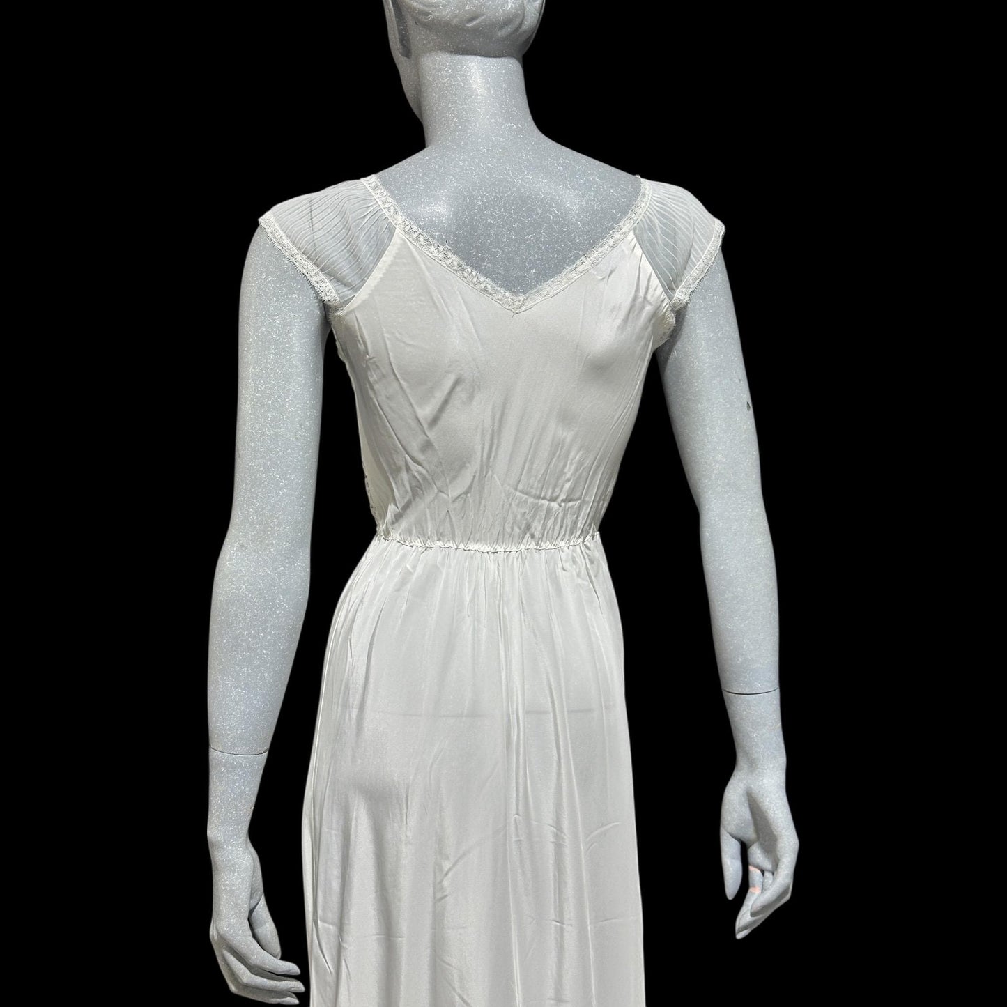 ARISTOCRAFT vintage 1940s nightgown slip dress, white sheer lace gown, bridal negligee lingerie dress