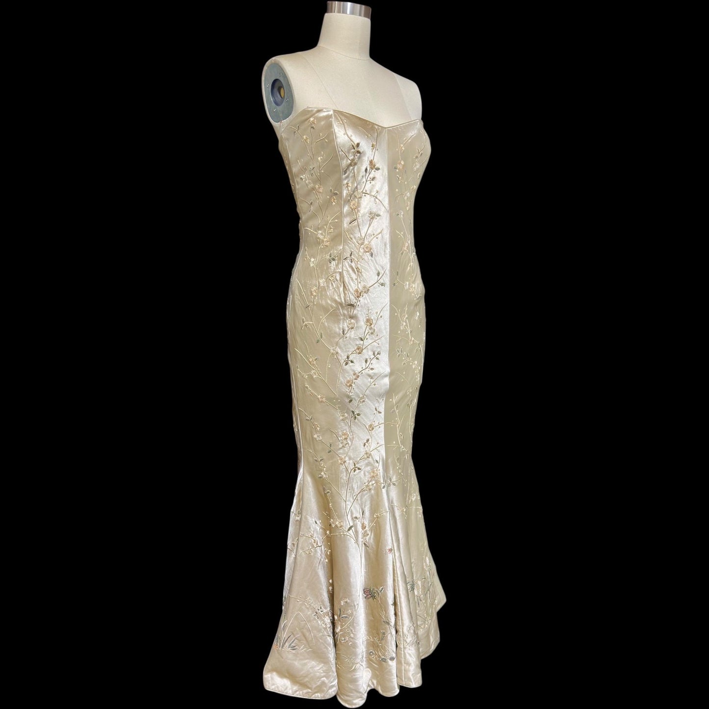 EAVIS & BROWN vintage 1990s evening dress, Beaded all silk strapless mermaid slip dress