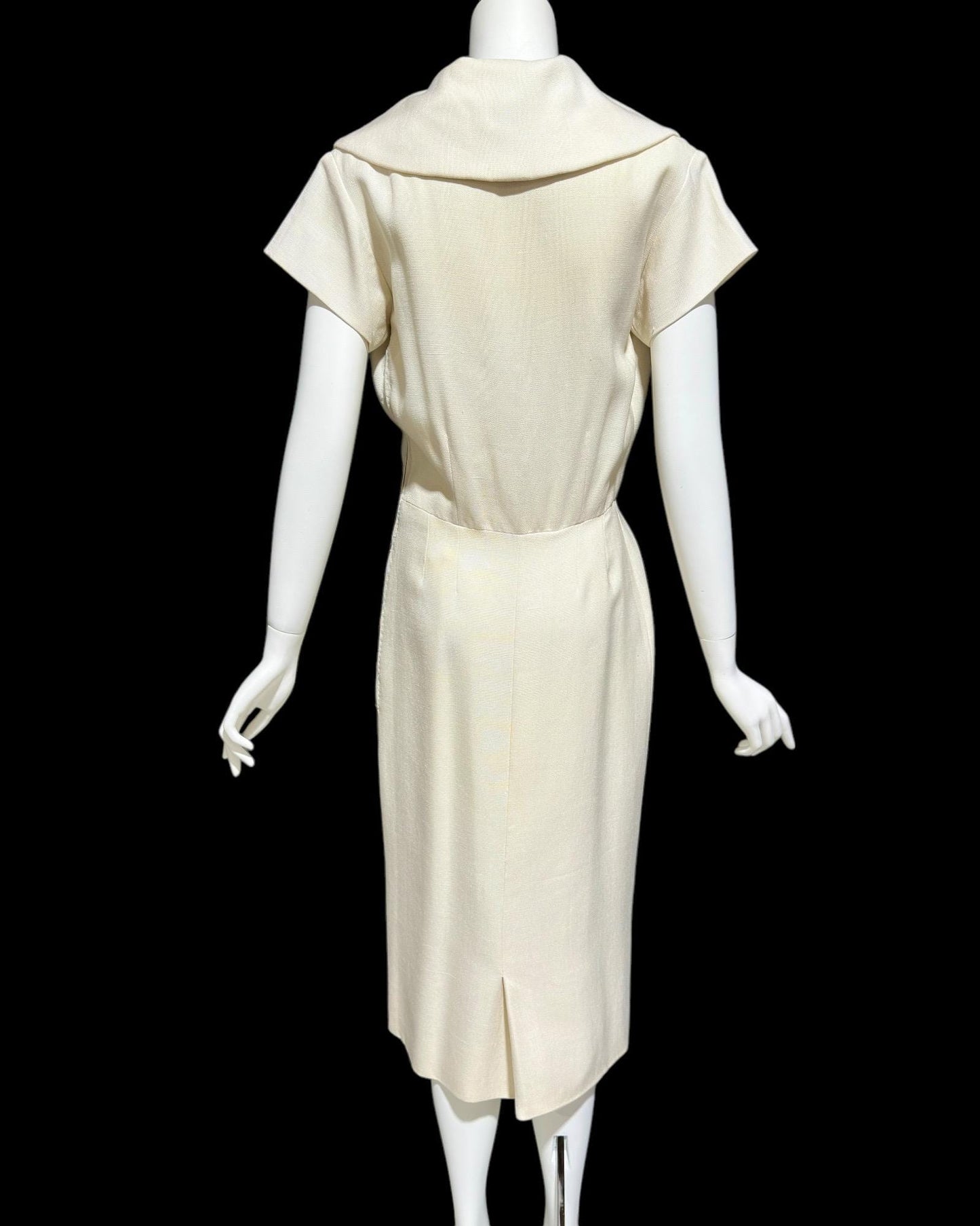 IRENE GALITZINE, vintage 1940s oatmeal linen cocktail day dress