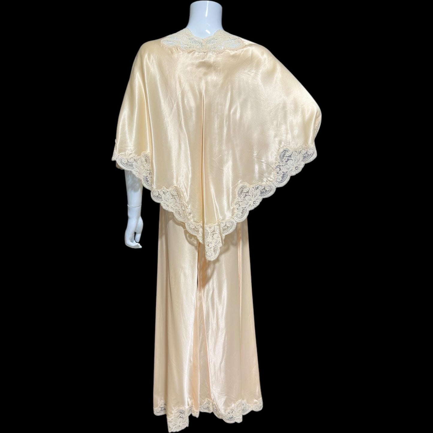 BLANCHE Ralph Montenero, vintage 1970s satin lounging cocktail party pajamas, Poncho Top and wide leg bottom PJ set