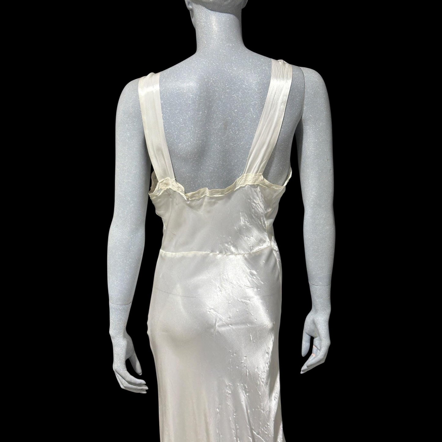 1940s vintage Nightgown slip dress, Shiny bias cut bridal white full length night dress
