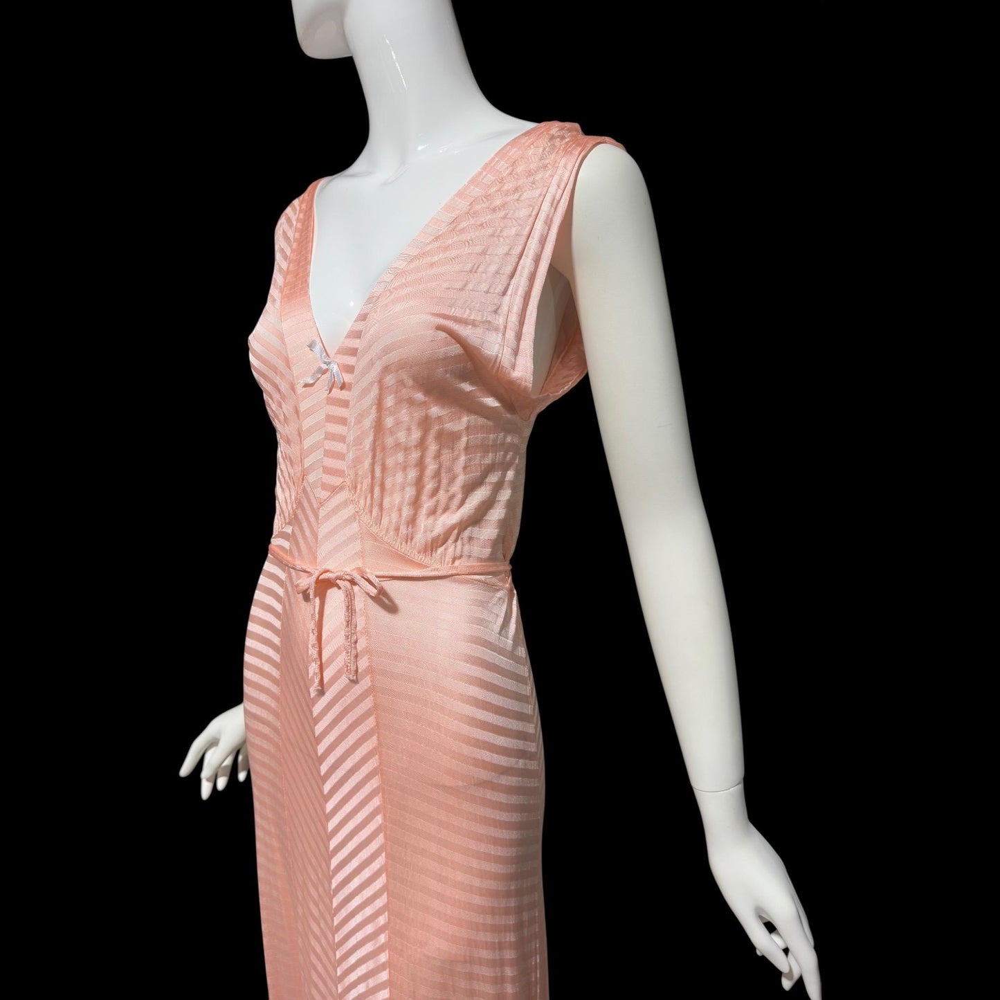 LORRAINE vintage 1940s nightgown slip dress, Shiny peachy pink bias cut slip dress, full length