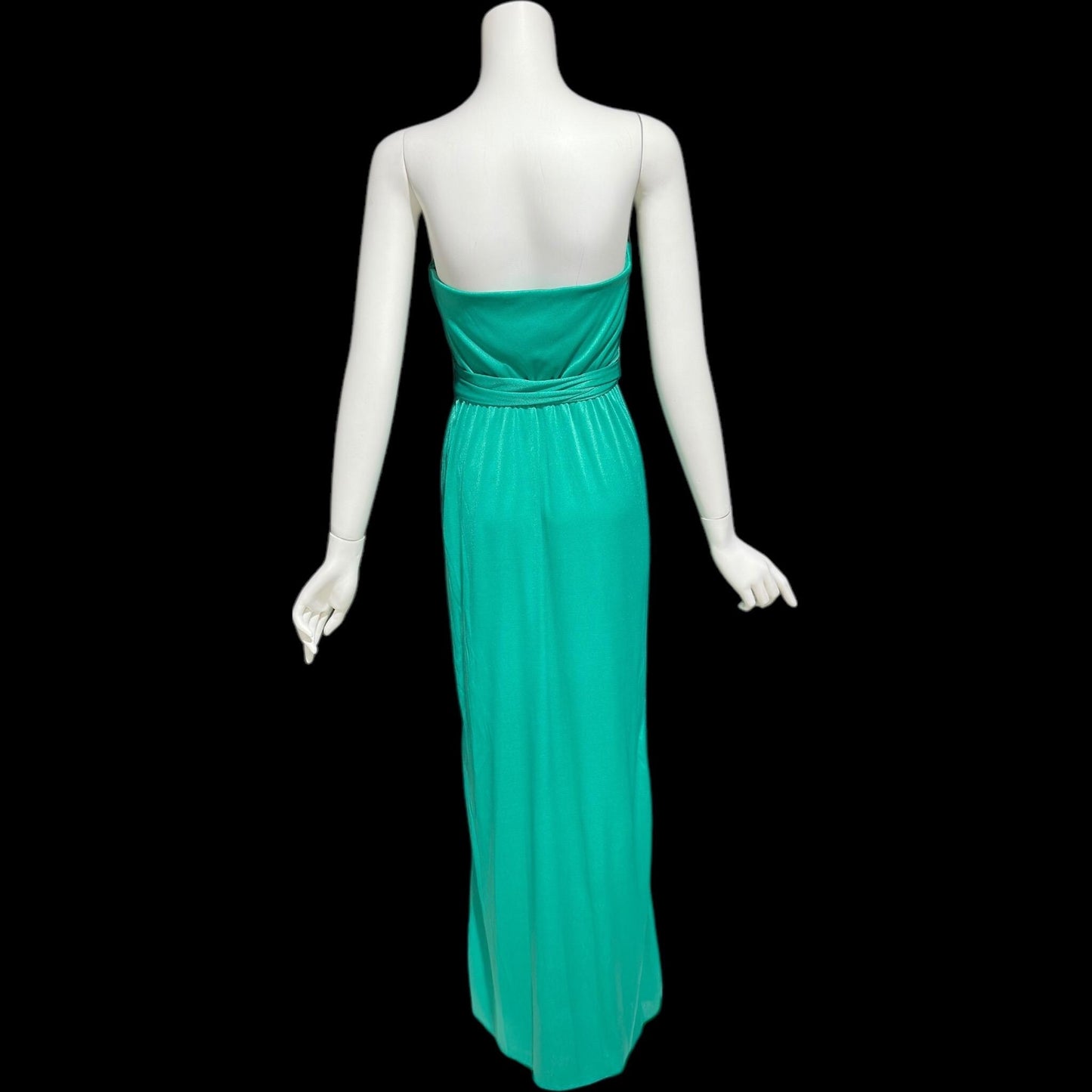 ESTEVEZ evening dress, vintage 1970s teal green jersey knit gown, Studio 54 cocktail disco party dress