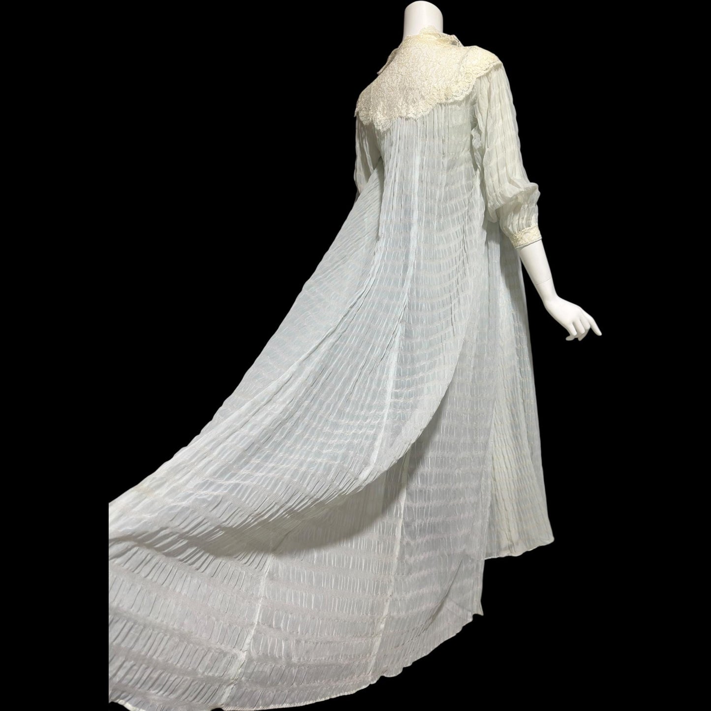 TULA, vintage 1940s nightgown robe set, powder blue striped sheer seersucker peignoir set
