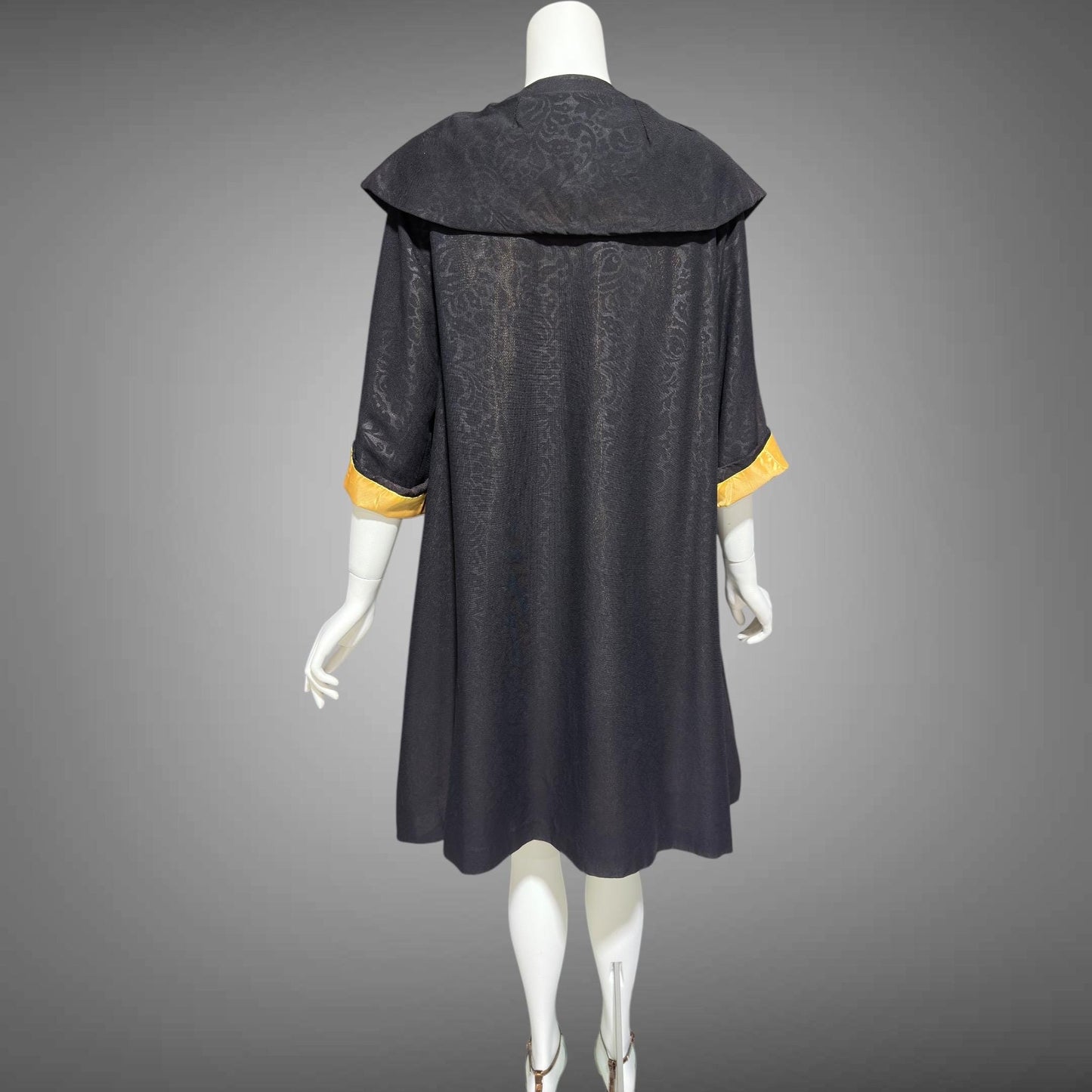 1930s vintage evening swing coat, black swing opera coat duster with satin lining