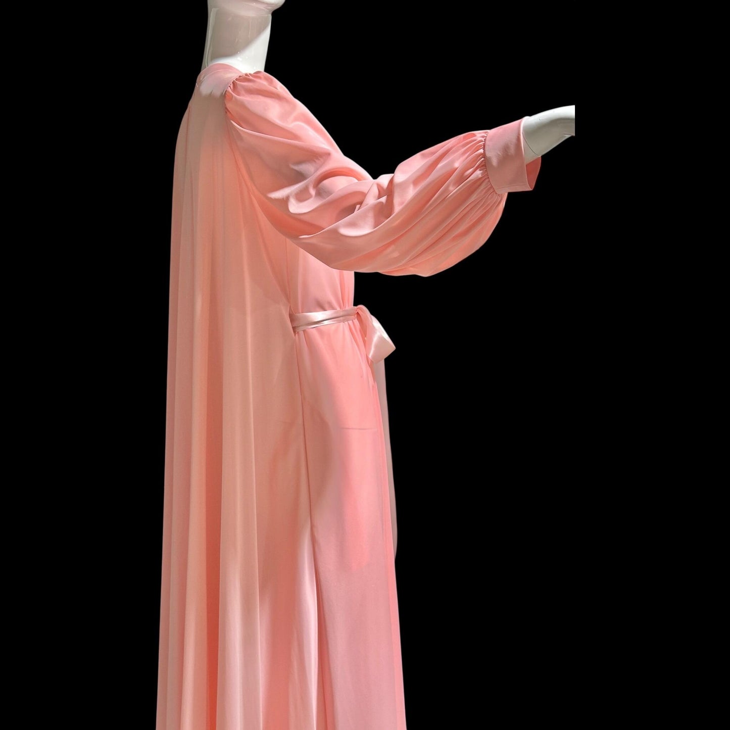 CLAIRE SANDRA Lucie Ann, vintage 1960s dressing gown robe, pink hostess dress peignoir, grecian goddess house dress