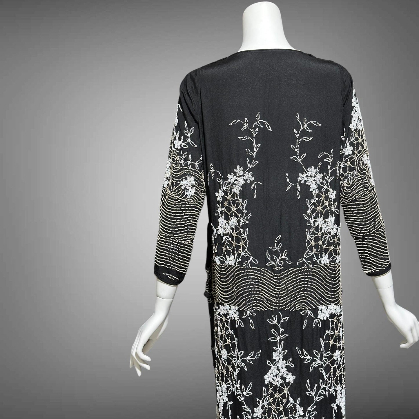 HOUSE OF ADAIR, vintage 1920s dress, black and white shift beaded flapper dress, heavy beading