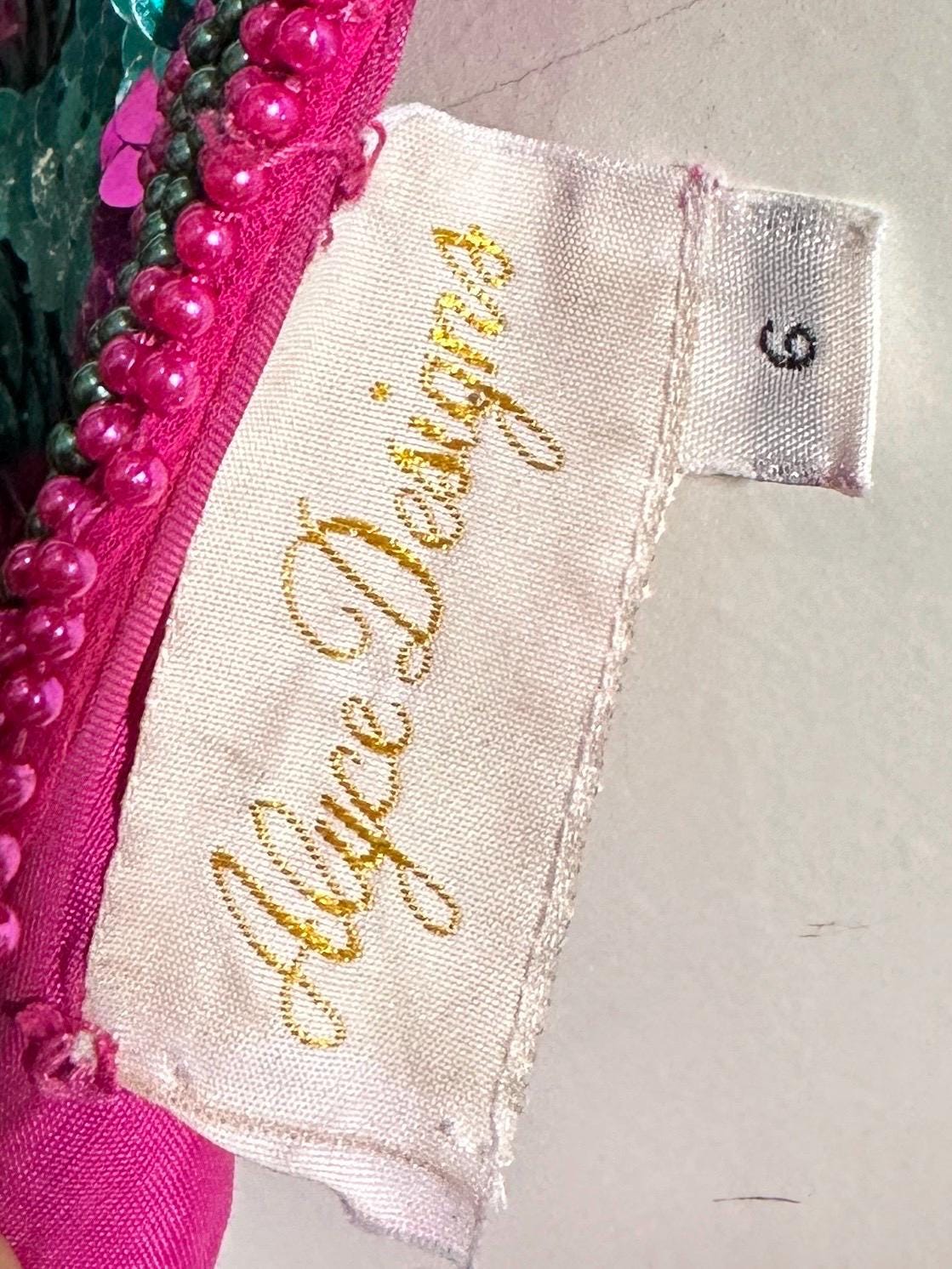 ALYCE vintage 1990s slip dress, sequin cocktail mini dress, Hot Pink jewel tone sequin