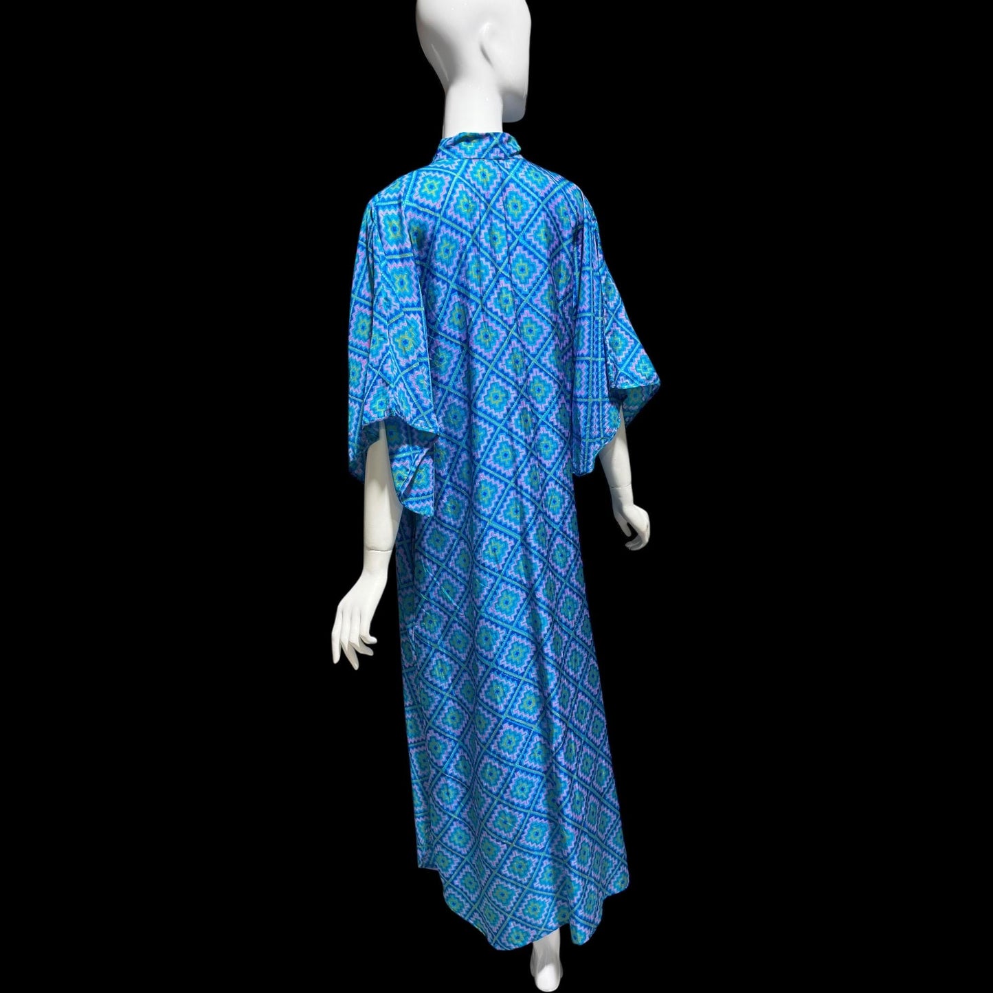 RAKSHA vintage 1970s Silk Caftan dress, Blue and green silk Hippie Boho Maxi Dress
