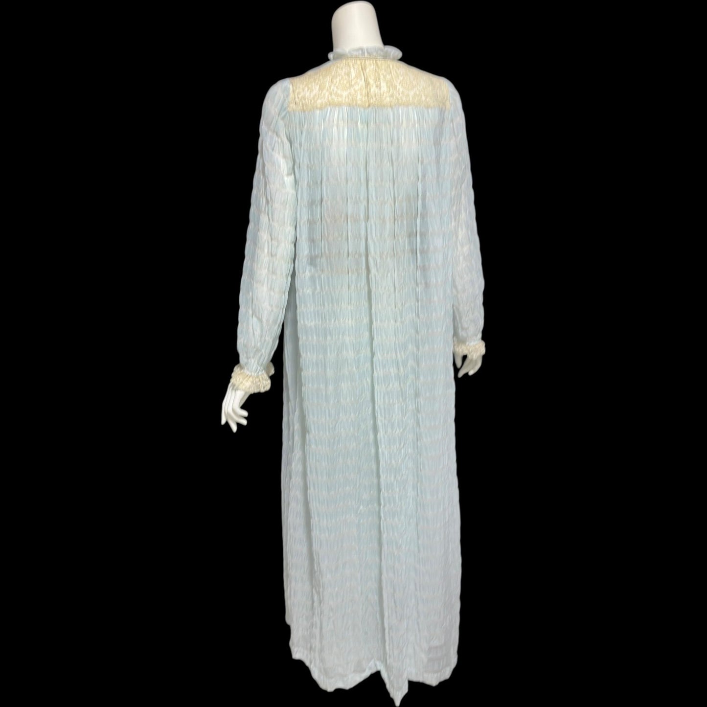 By IRIS, vintage 1930s Nightgown robe set, ethereal blue and white sheer waffled nylon slip dress and dressing gown, peignoir set