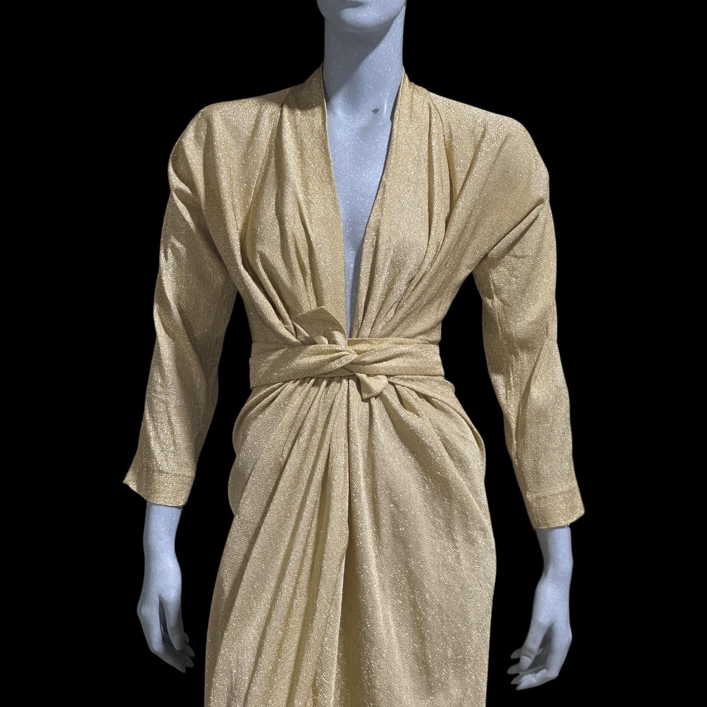 MARSHALL FIELD's DORIAN, 1970s vintage evening dress, Metallic gold lurex knit goddess gown, Studio 54 disco party dress, very Halston