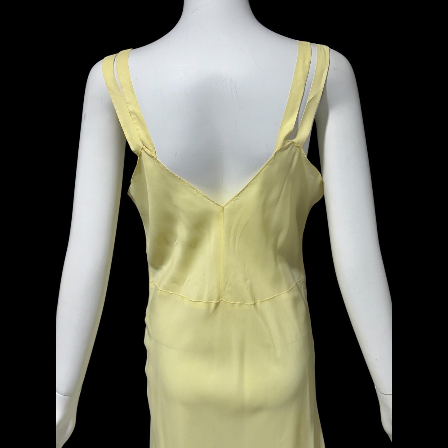 1930s vintage Nightgown slip dress, Sunshine Yellow bias cut lacy night dress, full length