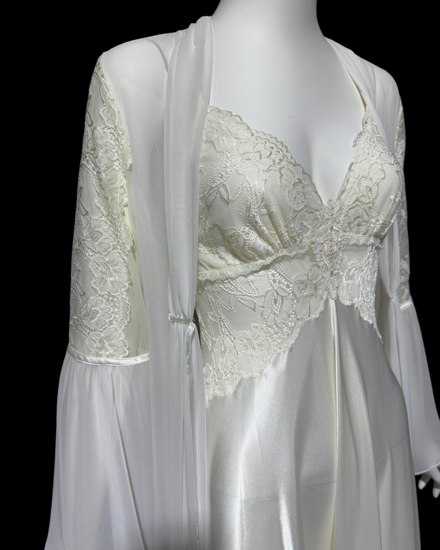 JONQUIL Diane Samandi, vintage 1980s nightgown robe set, White bridal peignoir dressing gown and slip dress