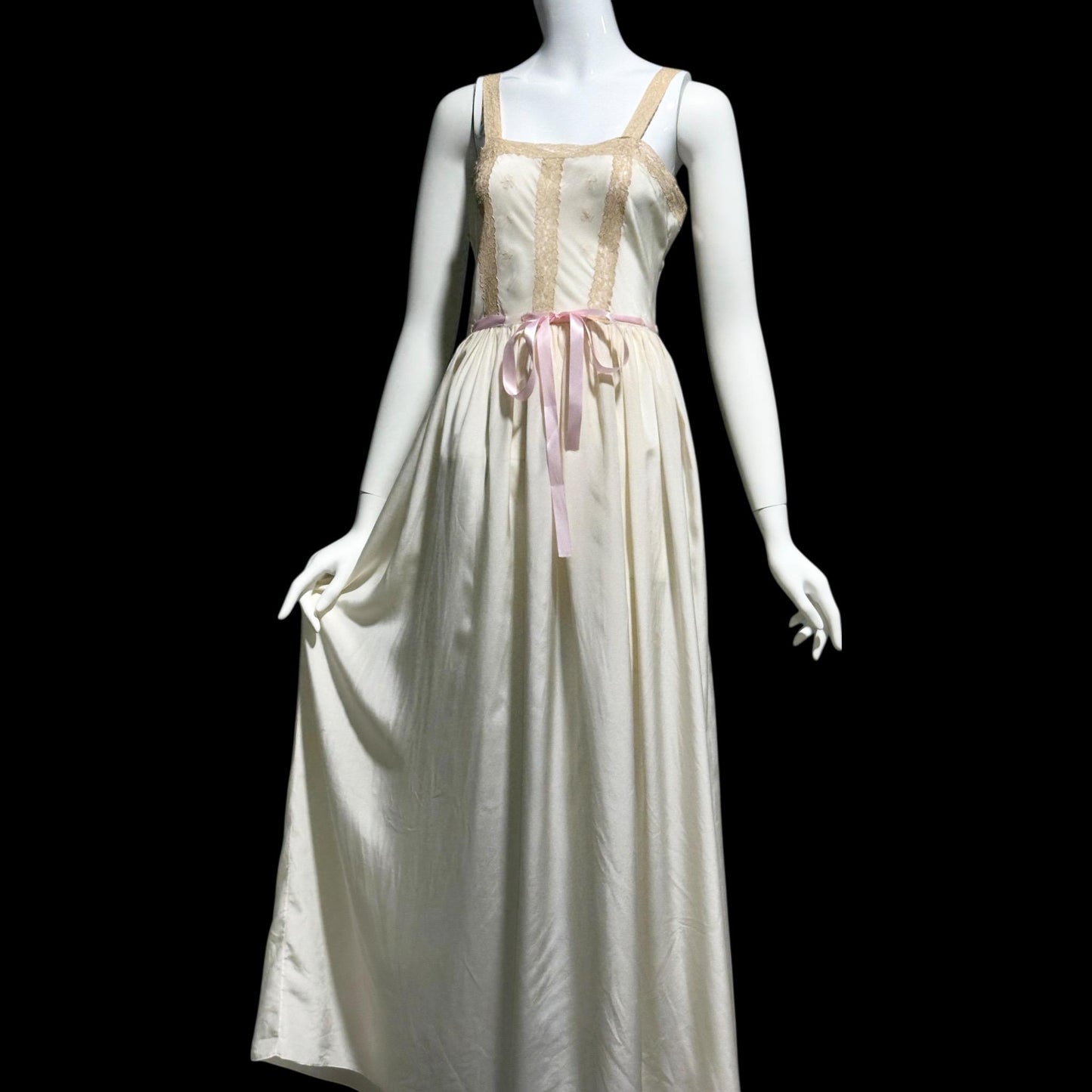 VERONICA vintage 1940s Silk Nightgown slip dress, Hand Made Pure Silk embroidered lace slip dress