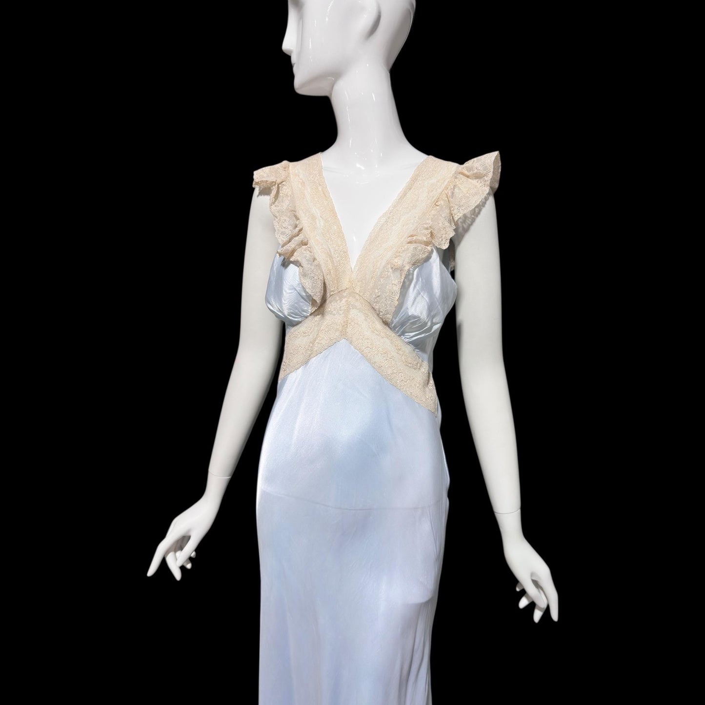 1940s vintage nightgown slip dress, INTERNATIONAL, dusty blue rayon lingerie dress