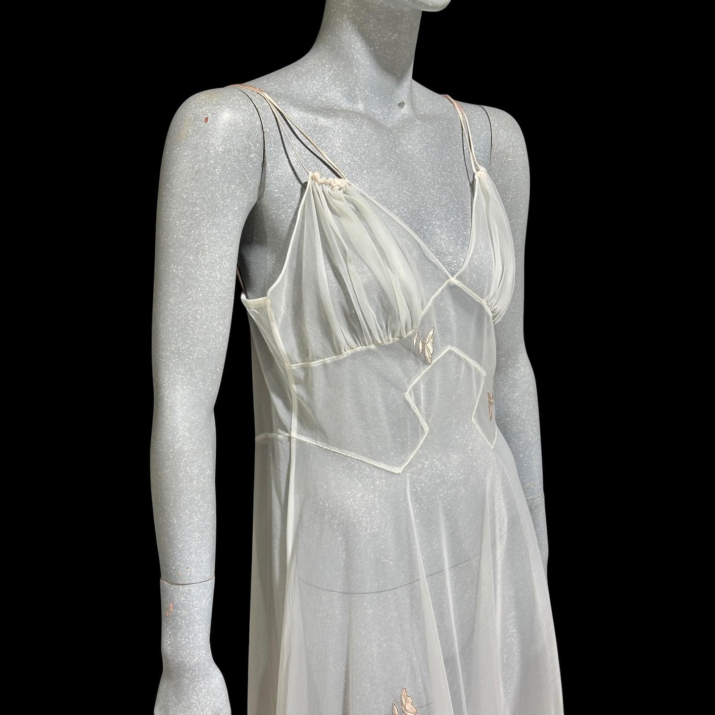 LUCIE ANN Lingerie Vintage 1950s Nightgown: Totally Sheer white full sweep night gown